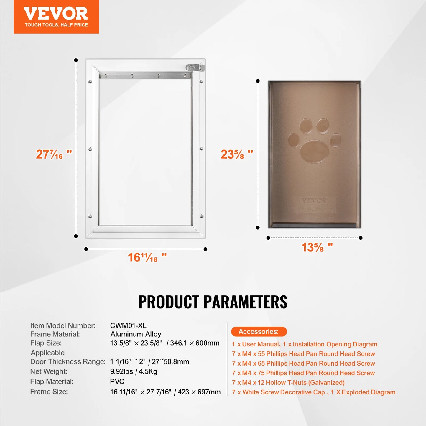 Interior Exterior Weatherproof Aluminum Pet Door With Secure Flap