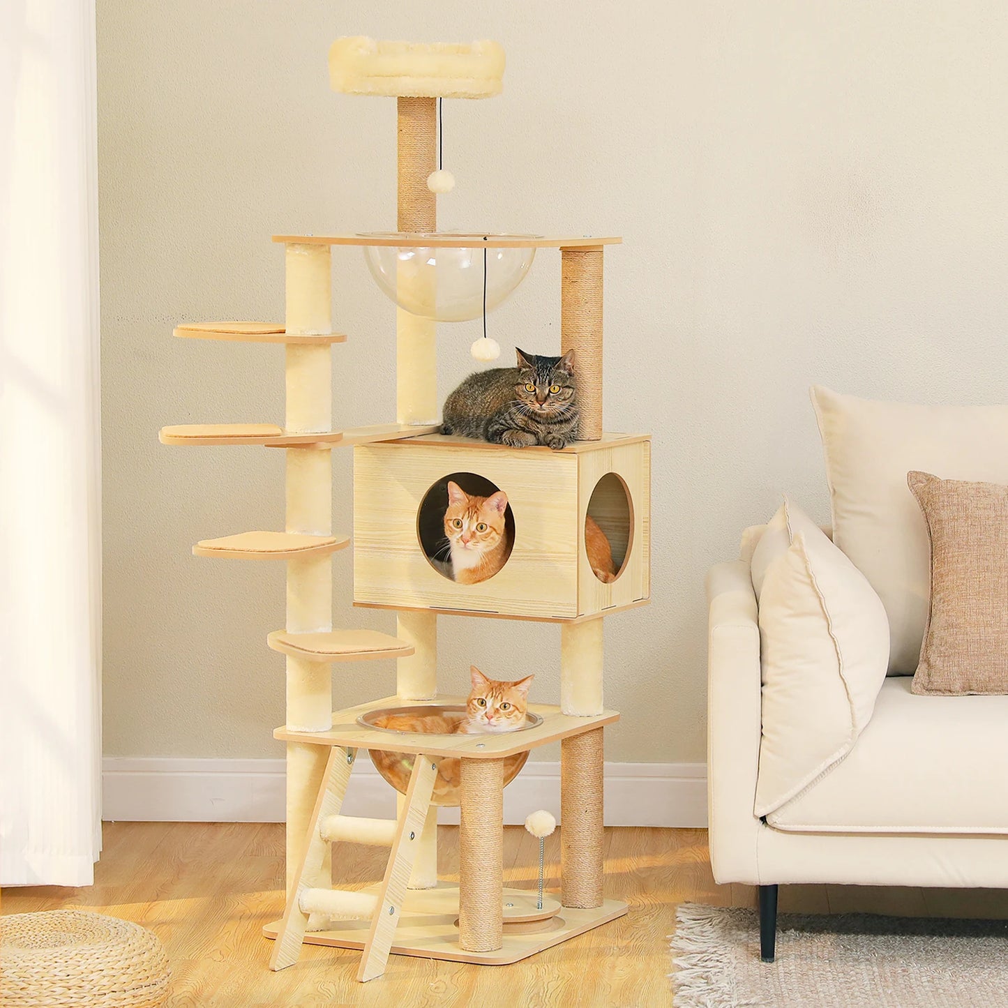 Pawz Wooden Cat Tower With Scratching Posts Hammock And Perch