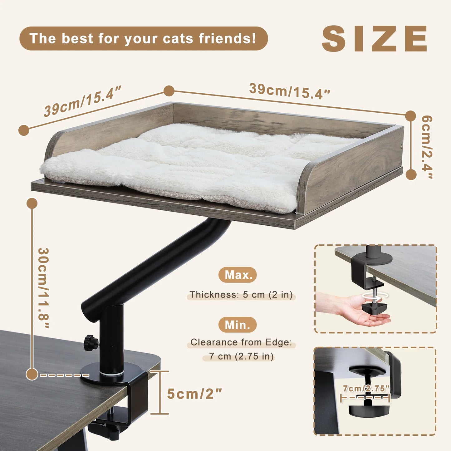 PAWZ Road Rotatable Cat Desk Bed Adjustable Plush Hammock