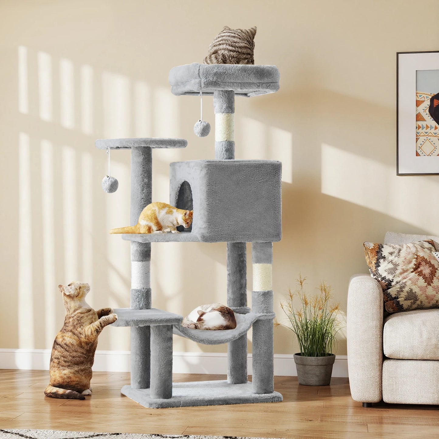 JHK Four Tier Cat Tree With Natural Sisal Scratching Post