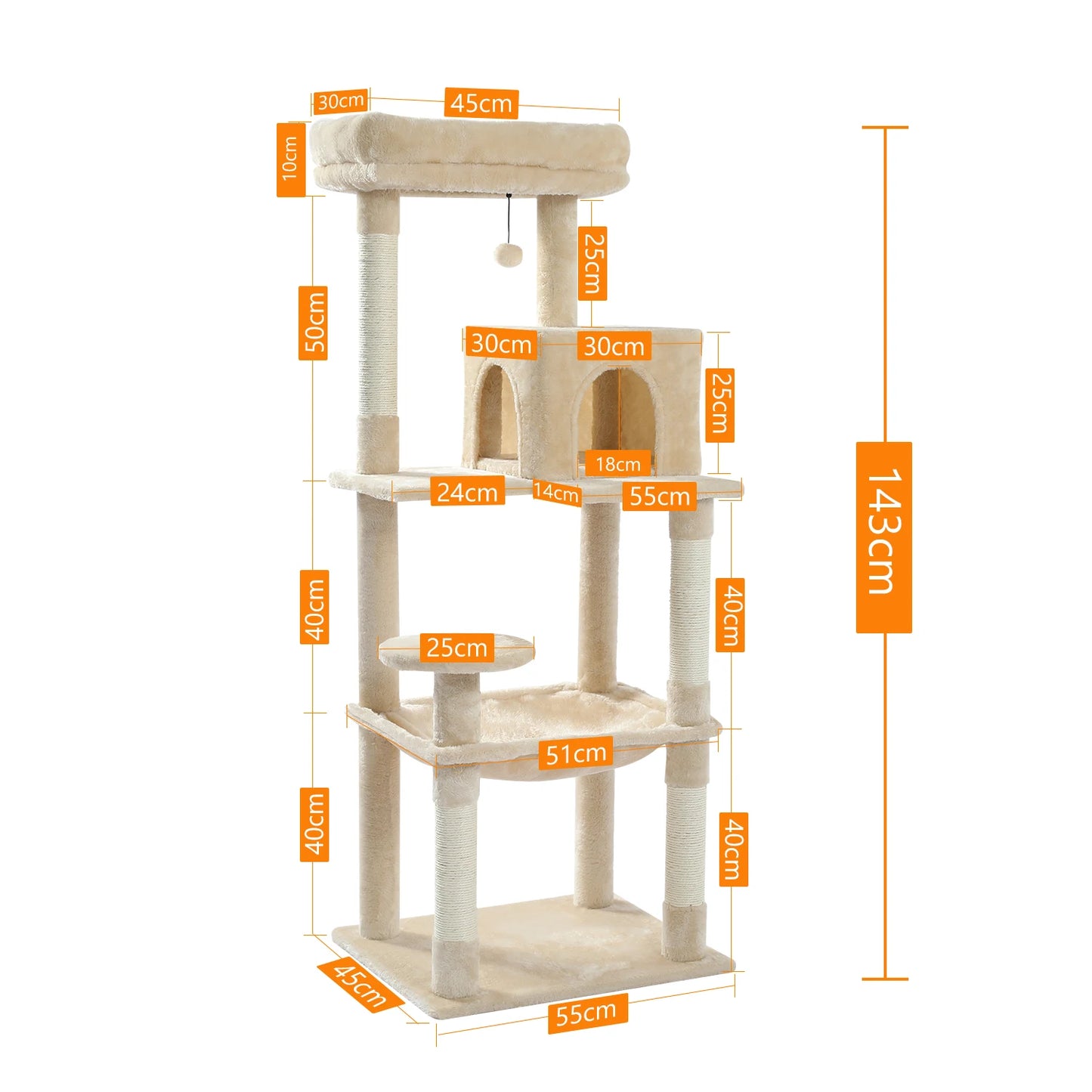 PawZ Road 5 Level Cat Tree Tower Hammock Sisal Posts