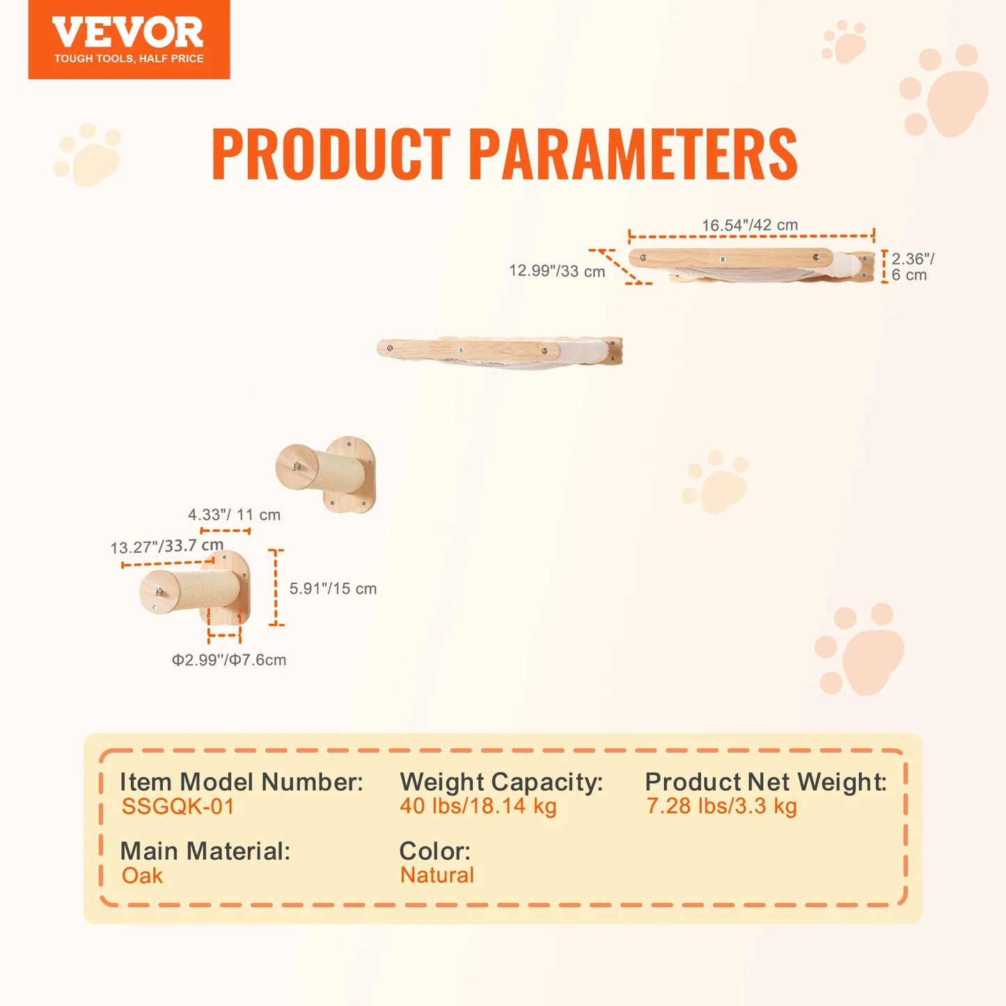 SucceBuy Wall Mounted Pine Wood Cat Shelf And Jumping Platform