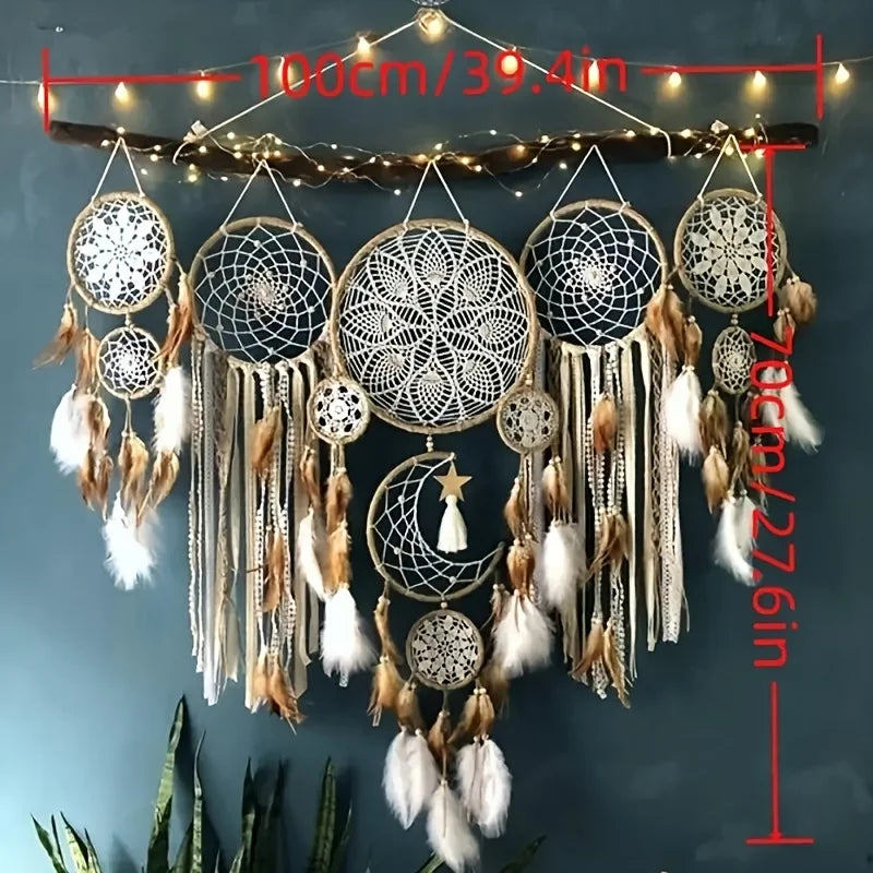 Handcrafted Dream Catcher With Moon And Sun Design Wall Decor