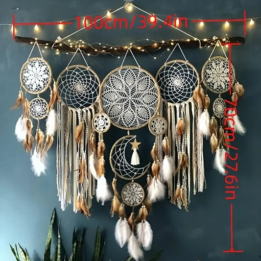 Handcrafted Dream Catcher With Moon And Sun Design Wall Decor