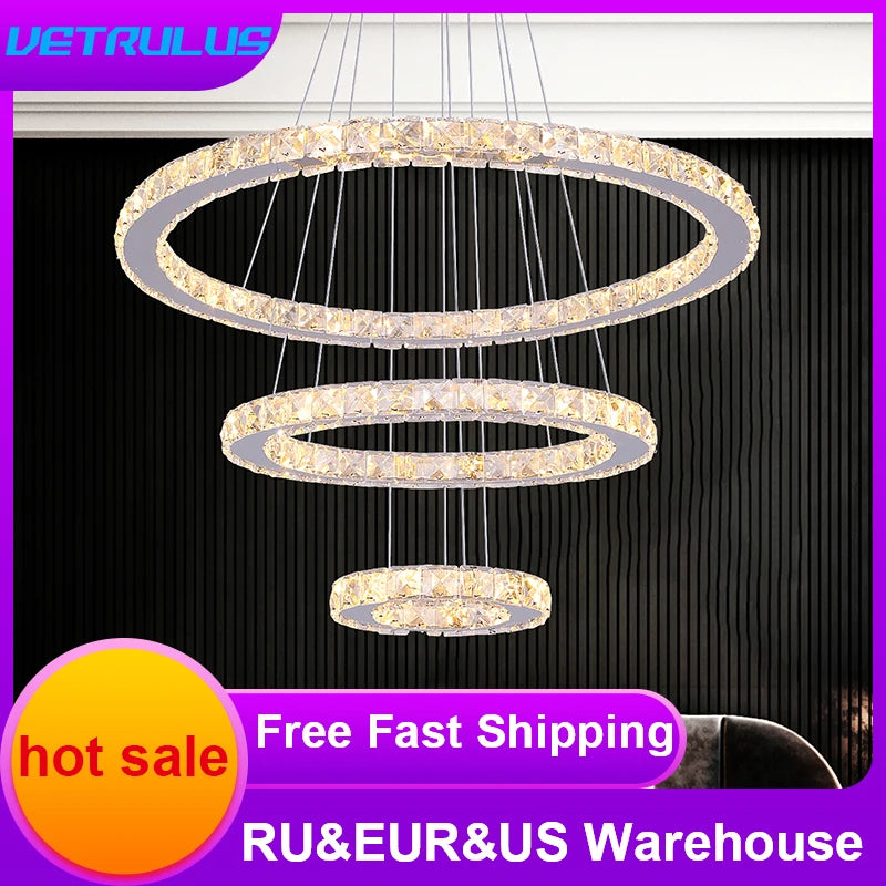 Vetrulus Modern Led Crystal Chandelier For Dining Room Lighting